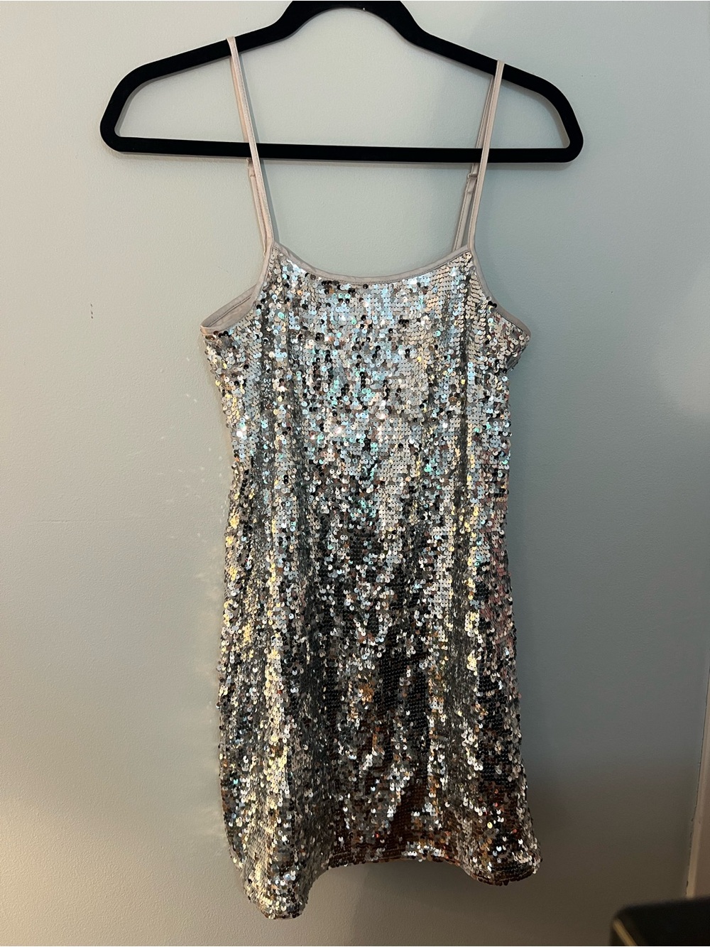 Silver Sequin Spaghetti-Strap Women’s Dress